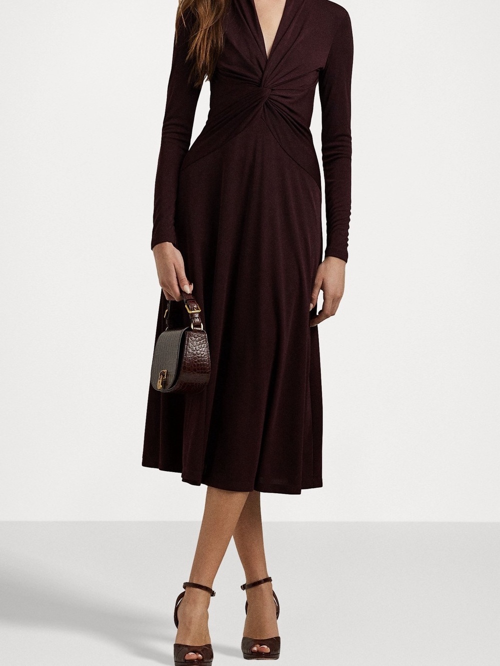 Lauren Ralph Lauren Black Label Twist-Front Midi Dress Bordeaux 14